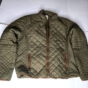 Jade and Ivory Olive Vegan Leather Trim Quilted Barn Jacket Women’s Size XL VGC